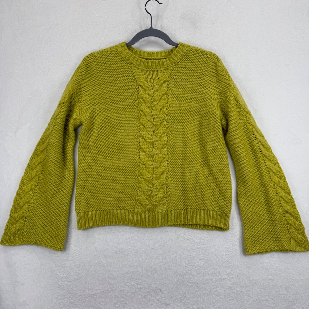 Love Whit XS Green Cable Knit Bell Sleeve Pullover Sweater Top